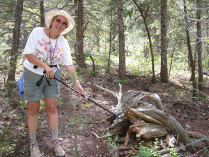 Barb finds Geocache on Trail