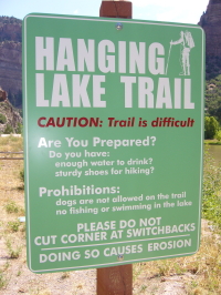 Hanging Lake Trail Sign